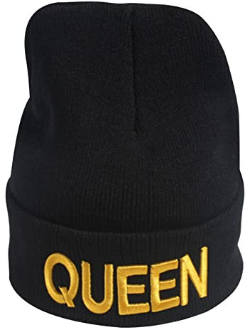 Strickmütze Skullies Beanie Motorhaube Totenkopf Mütze Paar Mütze Skimütze Winter Strickmütze King Queen Hüte für Paare, D, Einheitsgröße