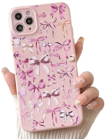 NITITOP Compatible with iPhone 11 Pro Max Case Cute Bow Ribbon for Women Girls Pink Bowknot Design Aesthetic Full Camera Lens Soft TPU Anti-Scratch Shockproof Protective Phone Cover - Pink