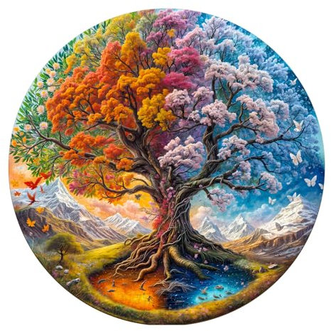 Jigfoxy Puzzle in legno per adulti, albero della vita, puzzle in legno, giocattolo educativo unico a forma di animale, per amici della famiglia, L-34 x 34 cm, 300 pezzi