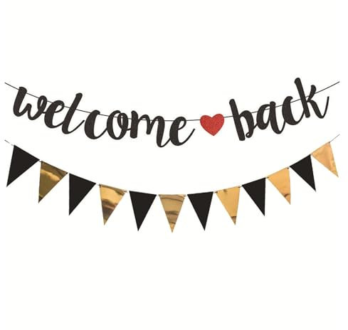 Yuannee Glitzer Welcome Back Girlande mit Wimpel,Willkommen Zurück Schulbanner Schule Saison Banner Herzlich Willkommen Girlande für Klassenzimmer Schule Saison Familie Partei Dekoration