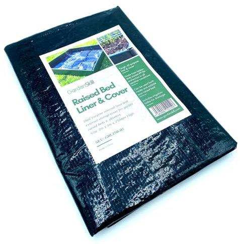 GardenSkill Raised Bed Liner & Cover | 2-in-1 Garden Planter Flower Box Vegetable Trough Lining Membrane | Heavy Duty Fabric for Outdoor Allotment Greenhouse Plants (2x1x0.15m H, Pk 2)