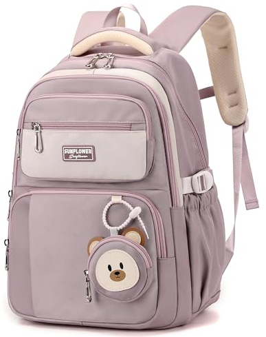Makukke Schulrucksack Mädchen, Wasserdicht Schulranzen Mädchen 5.klasse 30L Stauraum Schultasche, Rucksack Schule Lässiger Kinderrucksack mit Süßem Anhänger