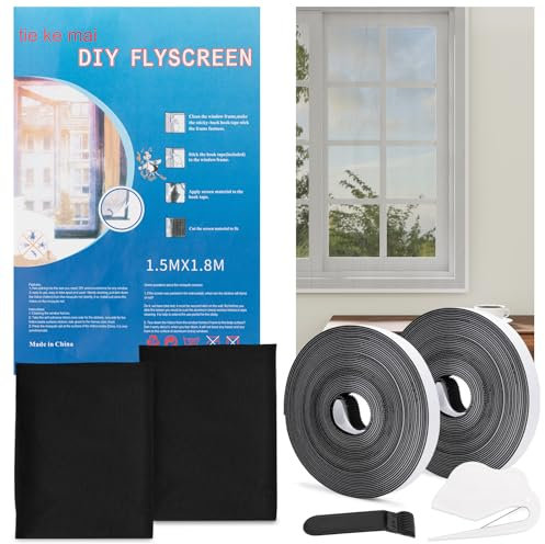 2 Stück Fliegengitter Fenster, Insektenschutz Fenster 150 ×180 cm, Ohne Bohren Selbstklebend Fliegennetz Mückennetz für Fenster, Insektennetz Fenster Schützen die Familie vor Insekten