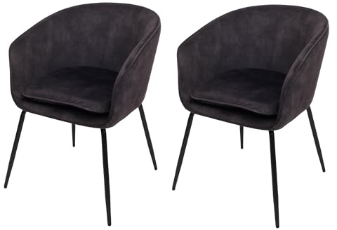 2er-Set Esszimmerstuhl HWC-O28, Küchenstuhl Polsterstuhl Stuhl, Stoff/Textil (340g/m²) Metall - dunkelgrau