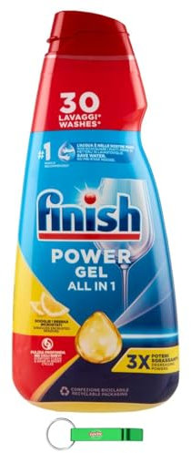 8 X Finish Powergel limone gel detergente liquido per lavastoviglie multifunzionale, effetto sgrassante, 30 lavaggi 600 ml + portachiavi Beni Culinari