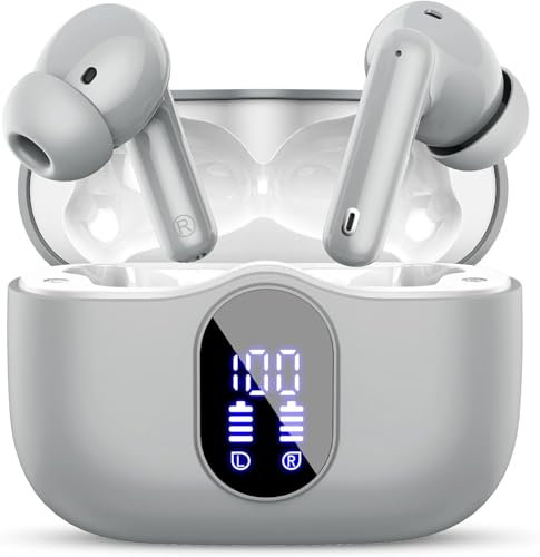 Auriculares Inalámbricos, Bluetooth 5.4 con HD Micrófono HiFi Estéreo Pantalla LED, Reducción de Ruido, 14.2 mm Controlador dinámico, IP7 Impermeable 40H Cascos Inalambricos