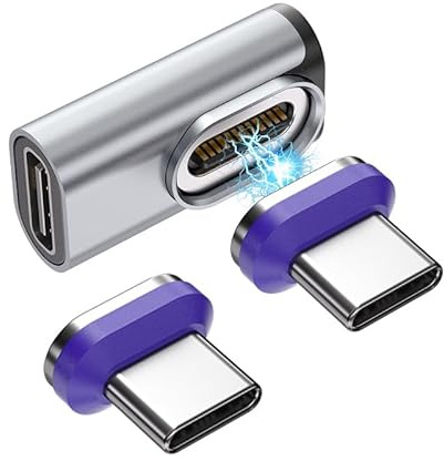 240W USB C Magnet Adapter, 24-Pin Magnetischer Adapter USB C 90 Grad Adapte r PD-Schnellladung, 8k@60Hz Videoübertragung 40 Gbps Datenübertragung für Typ C Kabel, Thunderbolt 3/4, MaBook Pro/Air