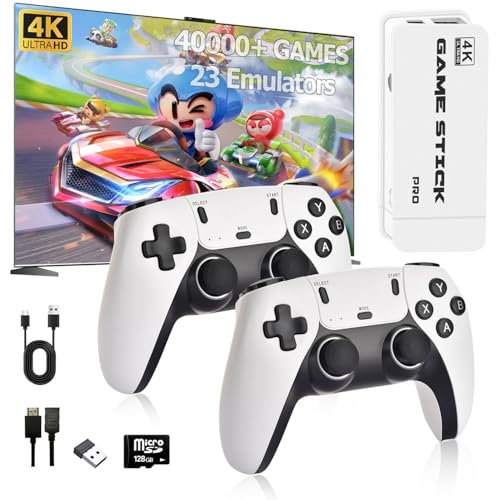 LAISHUNN Bastone per console di gioco retrò, videogiochi classici con HDMI 4K, 23 emulatori integrati, oltre 40000 giochi, plug and play, bastone per videogiochi TV con doppio controller wireless 2,4