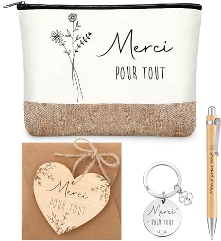 Hestya Set Cadeaux Départ Trousse à Maquillage Porte-Clés Stylo Retraite | Inclut Stylo à Bille Enveloppe, Merci pour Tout pour Adieu, Anniversaire, Noël, Cadeaux Appréciation, Collègue, Employés