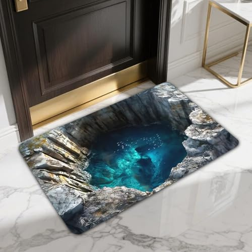 3D Teppich mit Optische Täuschung, Moderne Teppiche Rechteckig 50 x 80 cm, Rutschfeste Fußmatte, Waschbar Matte mit Bodenlosen und Ozeantiefen, Polyester Fußmatten Wohnzimmer Schlafzimmer Dekoration