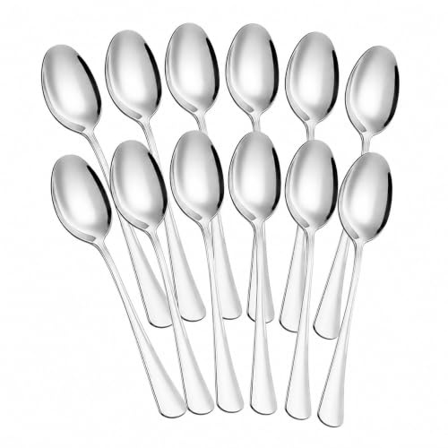 AEX Premium Table Spoons Set of 12, Stainless Steel Dinner Spoons and Dessert Spoons, Large Tablespoons for Soup, Cereal, Kitchen Use, Durable Everyday Cutlery Set with Polished Finish