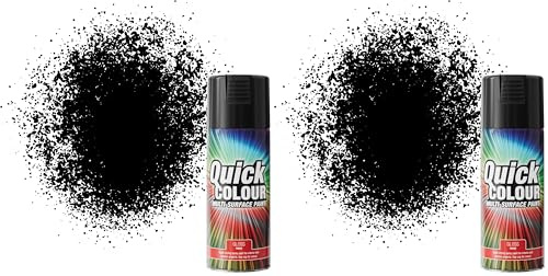 Quick Colour Black Gloss Spray Paint 400ml Aerosol for Wood, Plastic, Metal, Brick, Concrete and Vinyl (Pack of 2)