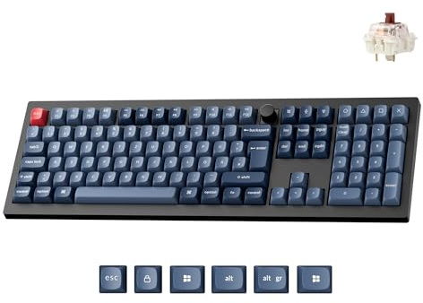 Keychron V6 Max kabellose mechanische Tastatur, programmierbar mit QMK/Launcher, 100% ISO-DE-Layout, 4000-mAh-Akku, QWERTZ-Gaming-Tastatur für Mac/Windows/Linux – Gateron Jupiter Brown Switch