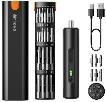 MrToNo Mini Electric Screwdriver Set, 35 in 1 Small Electric Cordless Screwdriver Set, 3 Torque Settings, 1500mAh Battery, 33 Magnetic Bits, LED Light, Rechargeable Tool for Furniture, DIY for Men Dad
