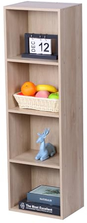 Relaxdays Bücherregal, HxBxT: 106 x 32 x 24 cm, 4 Fächer, Buchregal Würfel, offenes Standregal für Wohnzimmer, Eiche