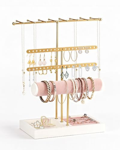 Janety Schmuckaufbewahrung Schmuckständer – Stilvoller Mehrschicht Schmuck Organizer, Einfache Montage, Große Kapazität, für Schminktisch & Schlafzimmer, Geschenk für Damen und Frauen