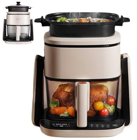 Air Fryer Oven, 1100W Compact 2-in-1 Design with 360° Flip, 4L Basket & 1L Fry Pan, Air Fry, Roast, Keep Warm, Rotisserie for Small Kitchens
