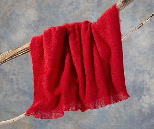 Luxus Wolldecke aus 100% Mohair, Mohairdecke, Mohairplaid 130x180cm (Hellrot)