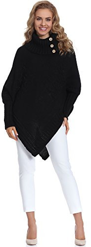 Merry Style Damen Poncho M83N4 (Schwarz)