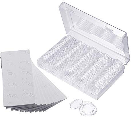 Jiusion 100 pièces EVA en Plastique pour pièces de Monnaie Porte-conteneur Capsules Fournitures Rondes avec boîte de Rangement et Joint pour Collection pièces de 19 mm à 30 mm