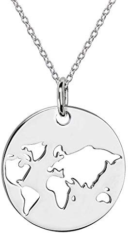 MATERIA Damen Kette Weltkugel Weltkarte - 925 Silber Anhänger rund klein 42 cm + 5 cm verstellbar in Schmuck Box KA-453