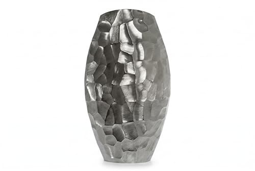 My Flair Vase Valessa Silber Metall Gehämmert - 46 cm Groß | Handgefertigte Metallvase mit gehämmerter Oberfläche, H46 x B27 x T12 cm, 2,5 kg – modern & robust