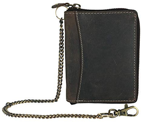 Portafoglio da uomo Hunter in pelle con cerniera e catena bifold, Nero , Taglia unica