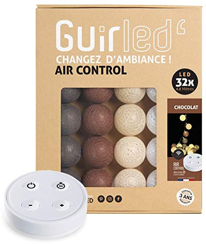 GuirLED - LED Baumwollkugeln Lichterkette USB - Drahtlose Fernbedienung - Baby Nachtlicht 2h - Dual USB 2A Netzteil enthalten - 4 Intensitäten – 32 Kugeln 3.2m - Schokobraun