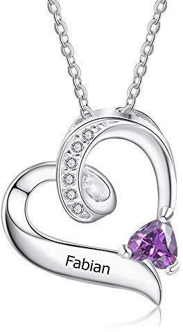 Lam Hub Fong Personalisierte Herz Halskette für Damen Sterling Silber Schnitzereien Namen und Geburtsstein Frauen Halskette Valentinstag, Geschenke zum Muttertag für Mutter und Freundin