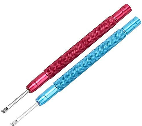 2 teiliger Hebel für Uhrenzeiger, Entfernen von Uhrennadeln Entfernen von Uhrenreparaturzubehör, Werkzeug zum Entfernen von Uhrenzeigern, Uhrmacher Reparatur Werkzeug (Rot + Blau)