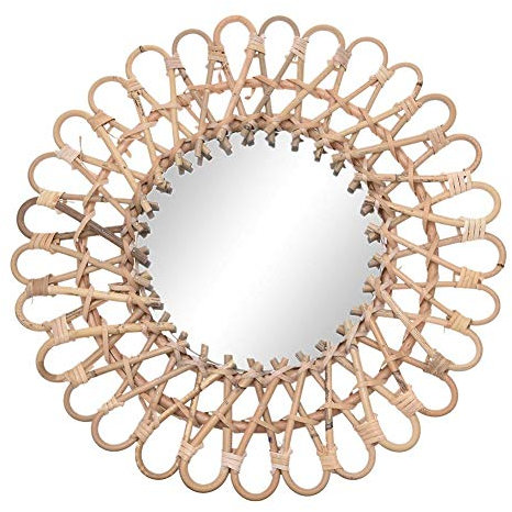 UNGROL Miroir Rond Boho en Rotin, 40CM, Montage mural, Miroir en Osier Naturel pour Décoration Intérieure, Crèche