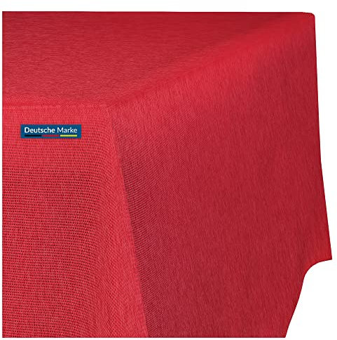 TEXMAXX® Tischdecke abwaschbar eckig - 140 x 350 cm in Rot/Maßgefertigte Tischdecke Leinenoptik/Tischdecke wasserabweisend mit Lotuseffekt/Gartentischdecke mit Fleckschutz