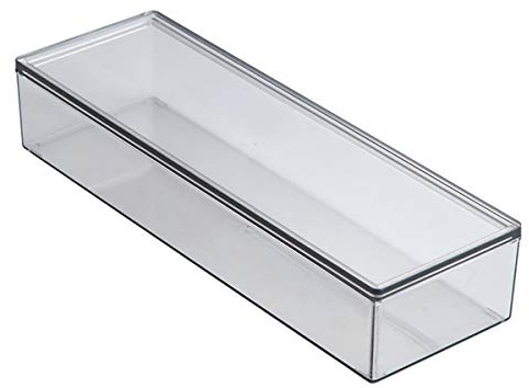 AIYoo Transparent Flatware Tray Kitchen Drawer Organizer With Lid - Plastic Kitchen Cutlery Tray and Utensil Silverware Storage Container with Cover - Dinnerware Holder for Spoons Forks Knives
