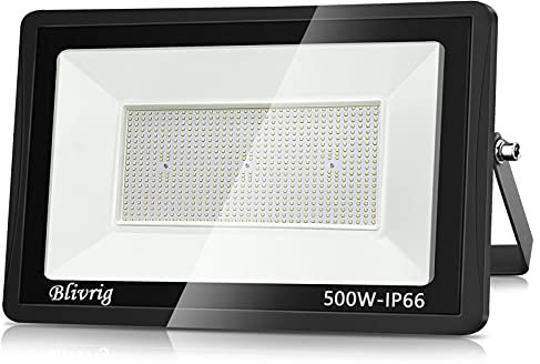 Projecteur LED Extérieur 500W, Eclairage Extérieur LED 500W, Spot LED Exterieur IP66 Imperméable, pour Terrains de Jeux, Stades, Usines, Parking, Garage, Jardin Sans Détecteur (Blanc froid, 500W)