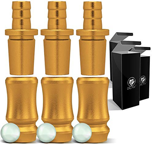 DILAW® Shisha SKITTO Aluminium Schlauchadapter 18/8 Schliff Set 2-teilig Universal Hookah Wasserpfeife Alu Manyak,Opal,Vatos, Farbe:Gold, Menge:3er Pack