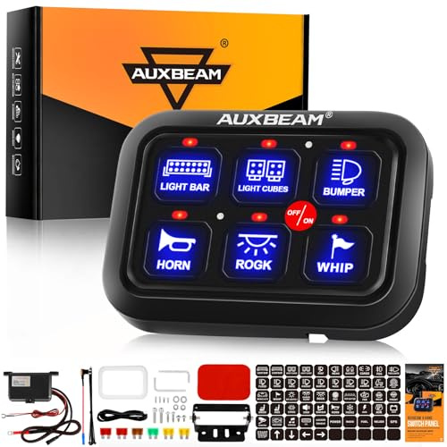 Auxbeam Pannello interruttori BC60 a 6 vie, scatola di sistema di controllo del circuito universale con interruttore LED on/off automatico dimmerabile per auto, pickup, camion, UTV, ATV, barca, 2 anni