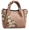 NICOLE & DORIS Elegant Handtasche Damen Shopper Tote PU-Leder Henkeltasche Frauen Schultertasche Bestickte Umhängetasche für Arbeit Schule Shoppin Khaki
