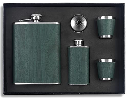 Flasque a whisky Alcool avec 2 Tasses et 1 Entonnoir 260ML,Flasque a Alcool Portable,Fiole alcool in acciaio inox,Plein Air Camping Pêche Escalade Portable Flasque(Vert)