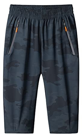 MakingDa Herren Shorts 3/4 Jogger Capri Sommer Gym Running Trainingshose mit elastischer Taille und Reißverschluss