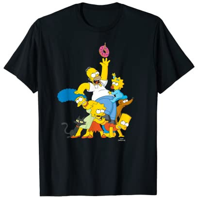 The Simpsons - Unisex Erwachsene T-Shirt: Die Simpsons Familie Donut Reach - Schwarz, S