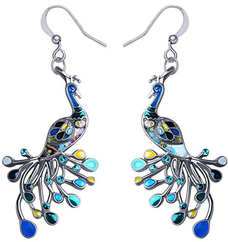 DOWAY Emaille Pfau Ohrringe Pfau Feder Dangle Schmuck für Frauen Statement Ohrringe Geschenke (grün)