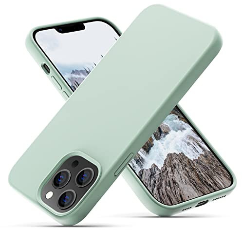 OIIAEE Silicone Case Designed for iPhone 13 Pro Max Case, Ultra Slim Shockproof Protective Liquid Silicone Phone Case with Soft Anti-Scratch Microfiber Lining, 6.7 inch, Mint Green