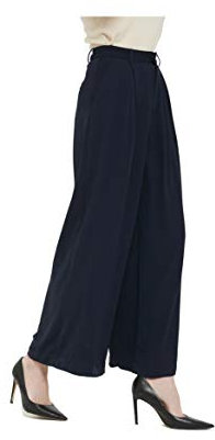 Tronjori Damen Hose Weites Bein Frauen Lange Hose mit Taschen Einfarbig Lose elastische Hohe Taille Freizeithose Business-Arbeitshose für Freizeit Arbeit Büro(XS,Navy Kurz)