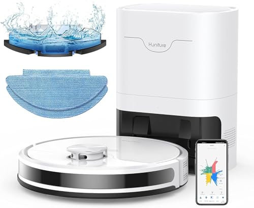 HONITURE Robot Aspirapolvere Lavapavimenti con Stazione Autosvuotante, Q6 SE 3 in 1 3500Pa Robot Aspirapolvere Navigazione LiDAR Rilevamento ostacoli, WiFi/APP/Alexa, per Peli Animali