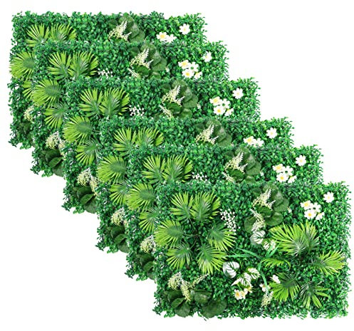 6Pcs Garden Trellis Panels 24×16 inch Artificial Grass Wall Panels Ivy Fence Screening Leaves with Grid Boxwood Panel Garden Screening Backdrop Wall Panelling,Pattern#2
