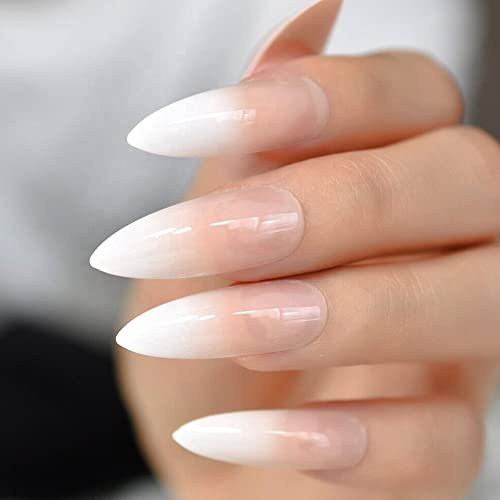Falsche Nägel, Nude Weiß French Fake Nails, Extra Lange Stiletto Künstliche Nägel mit Kleber, Künstliche Finger Acryl Nagel Kit, Maniküre Kit für Frauen, Nächster Tag Lieferung von Sarg Acryl