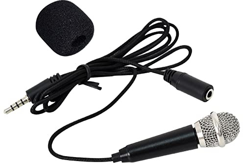 Mini Microphones Karaoke Portable Vocal Microphone Mini Karaoke Small Jack Microphone Tiny Wired Microphone Made of Metal for Mobile Phone Laptop Notebook Singing Recording (Black)