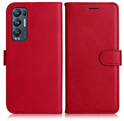 DENDICO Coque pour Oppo Find X3 Neo 5G / Oppo Reno 5 Pro Plus 5G, PU en Cuir Coque Portefeuille Étui Housse, Design Classique TPU Coque pour Oppo Find X3 Neo 5G / Oppo Reno 5 Pro Plus 5G, Rouge