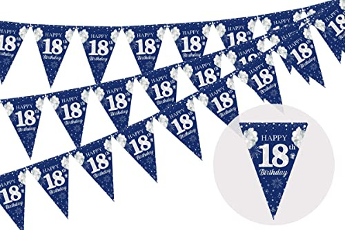 Cheereveal 3 Pack 18th Happy Birthday Bunting Banner, 36 Pieces Triangle Flag Navy Blue and Silver, Happy 18th Birthday Pennant Banner Anniversary Party Decorations Supplies for Boys Girls