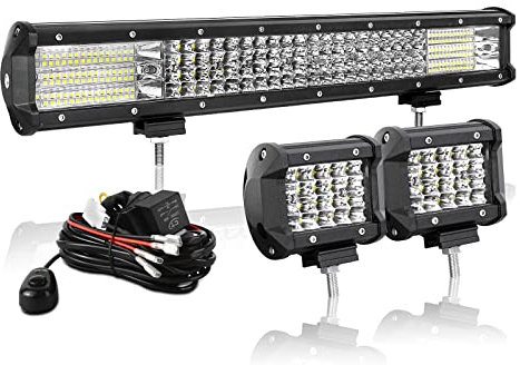 AUXTINGS 50 cm 510W LED Lichtleiste Spot Zusatzscheinwerfer Flutlicht, 2X 10cm 36W Spot LED Arbeitsleuchte mit 2 Kabeln 12V Kabelbaum-Kit für JP Pickup Offroad Truck 4X4 ATV Bootsanhänger,wasserdicht